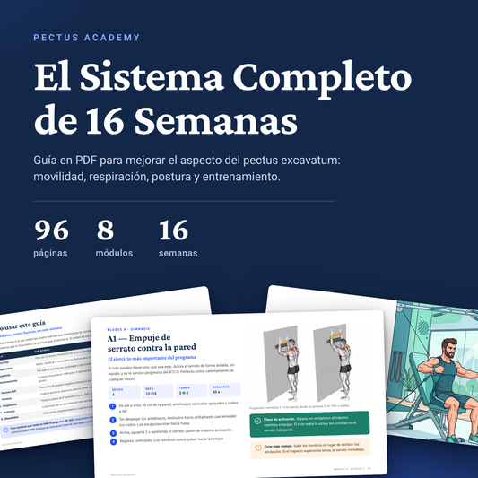 Portada de la guía Pectus Academy: El Sistema Completo de 16 Semanas, 96 páginas y 8 módulos
