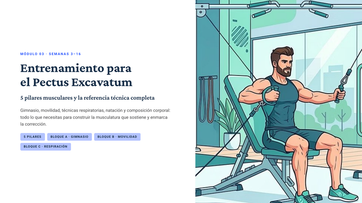 Página de muestra de la guía: portada del módulo de entrenamiento, 5 pilares musculares